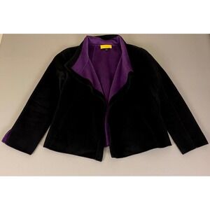 St. John Knit Blazer Jacket Cashmere Angora Wool‎ Blend Open Black Purple Size 8